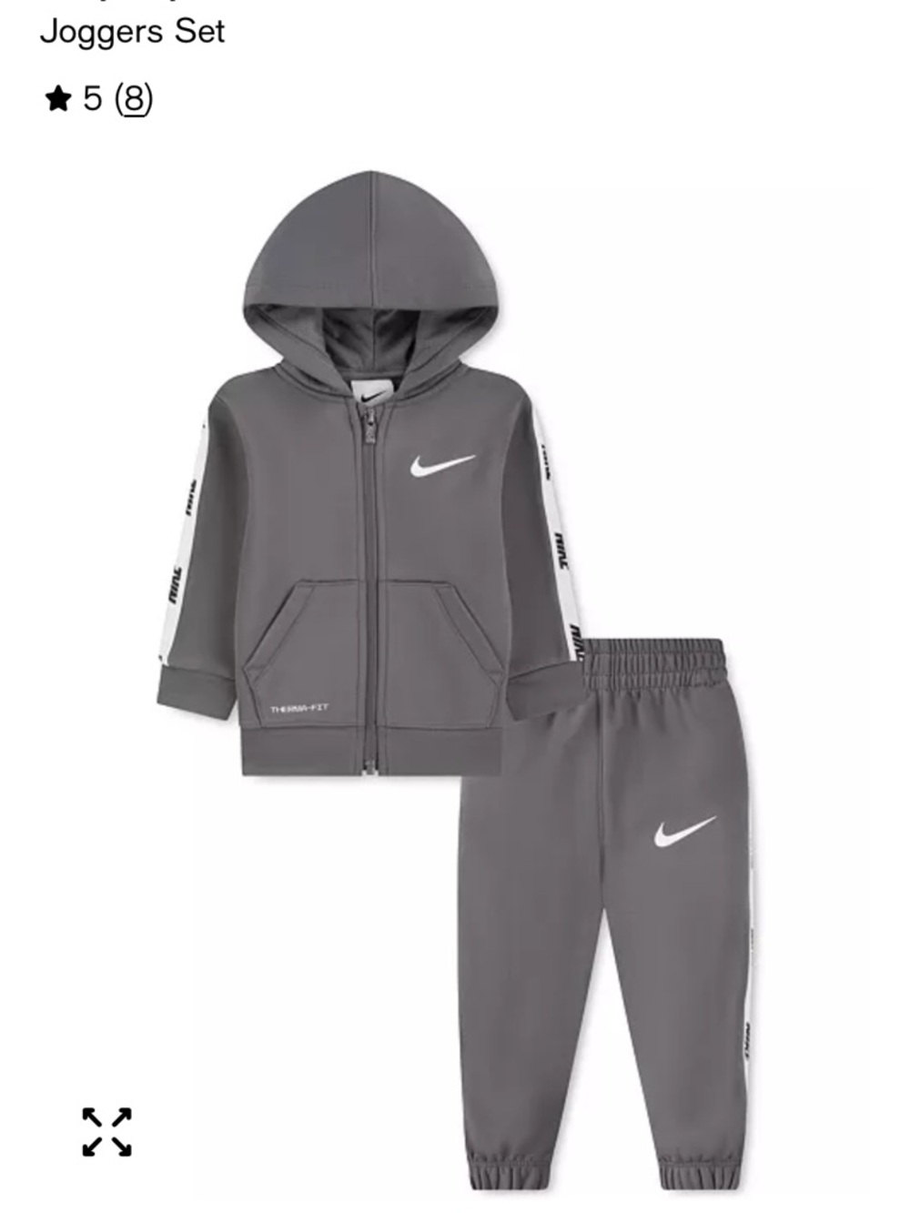 Nike Kids Gray Therma-FIT Jogger Hoodie Set with White Swoosh boys